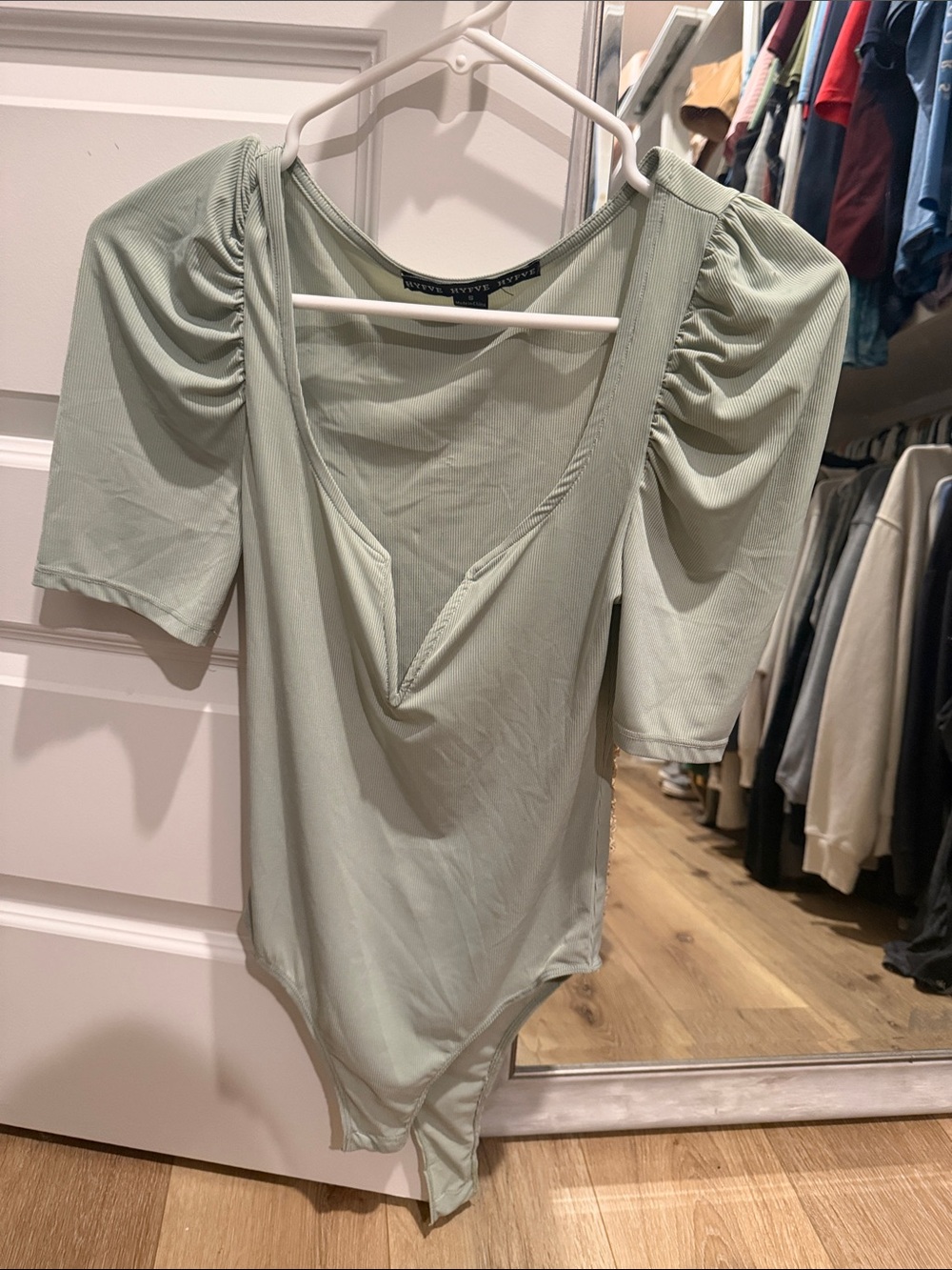 HYFVE Sage Green Scoop Neck Puff-Sleeve Bodysuit